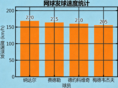 网球发球速度统计柱状图，显示不同球员的最高发球速度